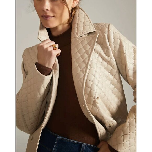Greylin Anthropologie Quilted Faux Leather‎ Jacket  Neutral Women size S - Picture 1 of 16